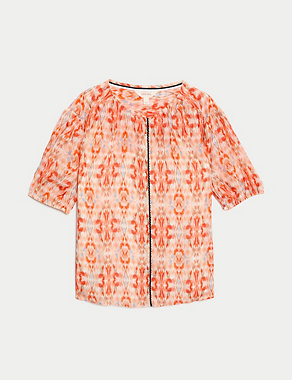 Cupro Rich Printed Short Sleeved Blouse Image 2 of 5
