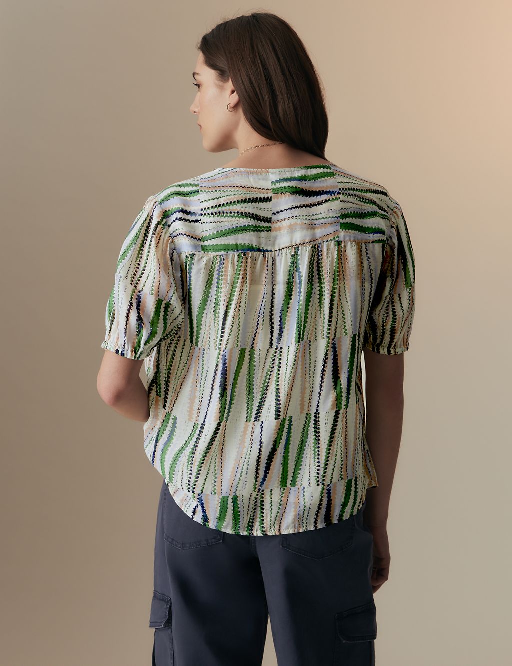 Cupro Rich Printed Short Sleeved Blouse 5 of 5