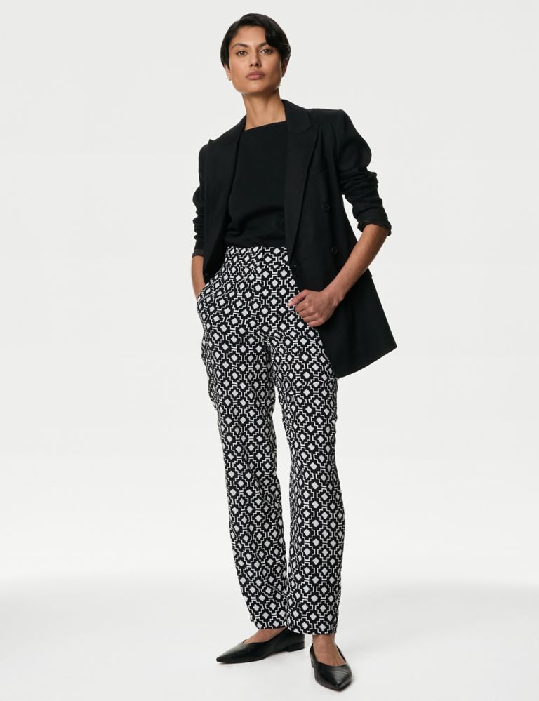 Cupro Rich Printed Straight Leg Trousers 1 of 7