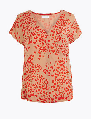 Cupro V-Neck Heart Print Shell Top Image 2 of 5