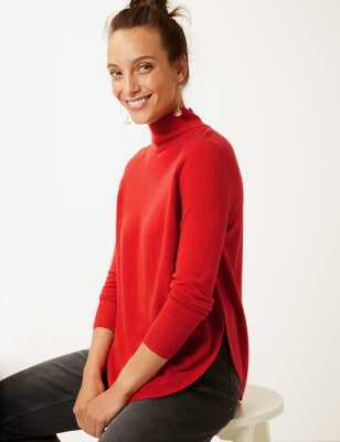 Curved Hem High Neck Jumper, M&S Collection