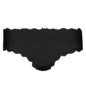 Cut-Out Lace Trim Low Rise Brazilian Knickers Image 2 of 3