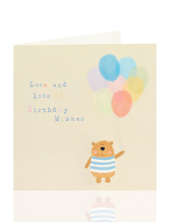 Cute Bear & Balloons Birthday Card Image 1 of 2