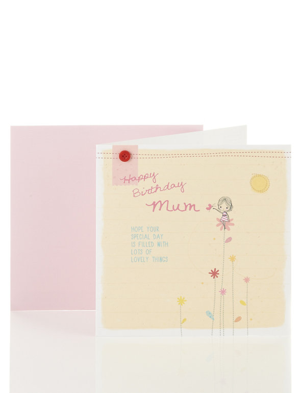 Cute Floral Glitter Birthday Card Image 1 of 2