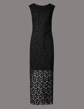 Cutwork Floral Lace Maxi Dress with Belt Image 2 of 4