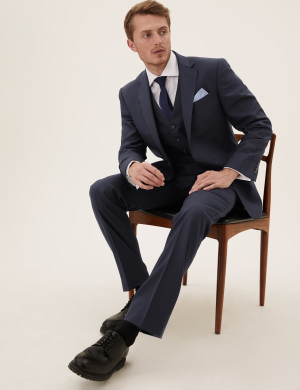 Navy Regular Fit Wool 3 Piece Suit