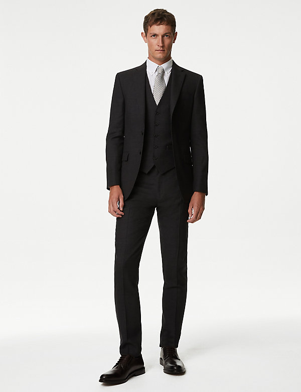 Slim Fit Pure Wool Textured Suit - AL