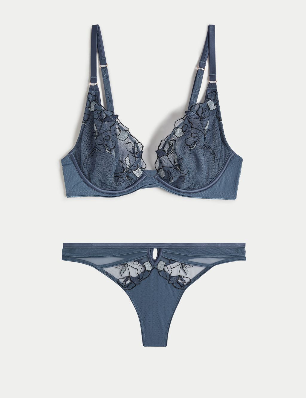 Iris Embroidery Wired Plunge Bra Set A-E image 2