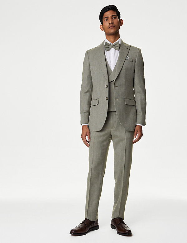 Slim Fit Wool Blend Herringbone Suit - ES