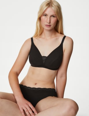 M&S 2 Pack Non Wired Cotton Rich Full Cup T Shirt Bra Grey & Black