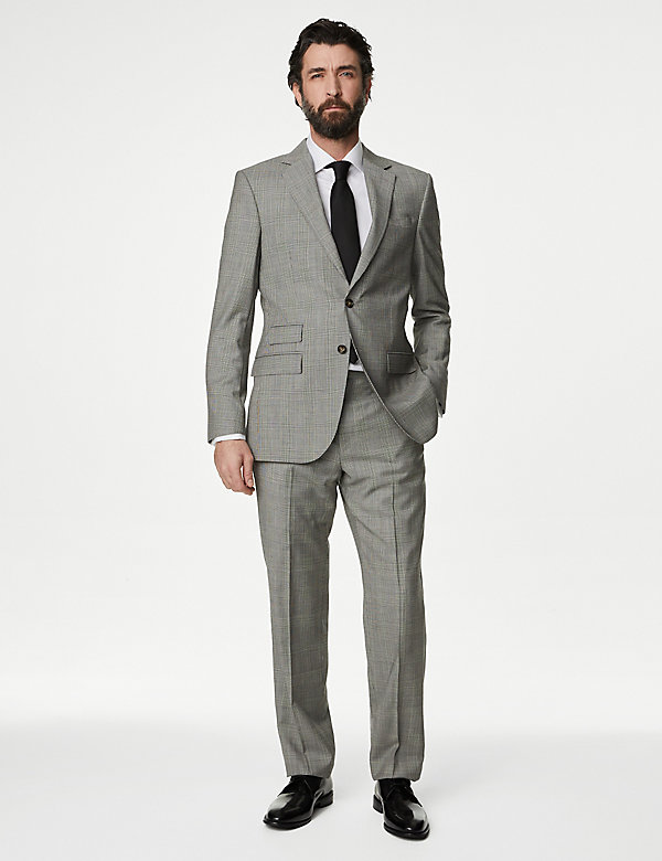 Regular Fit Pure Wool Check Suit - LT