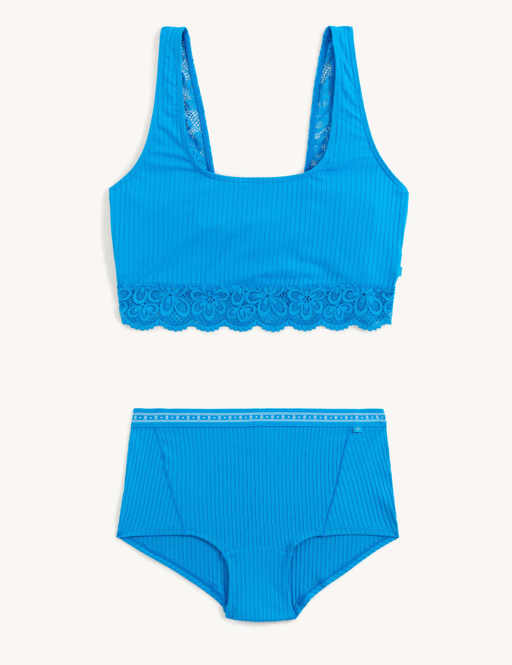 Cleo Rib & Lace Non Wired Crop Top Set image 2