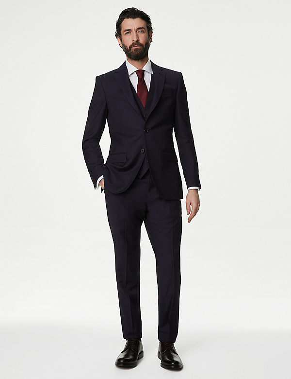 Slim Fit Pure Wool Herringbone Suit - SE