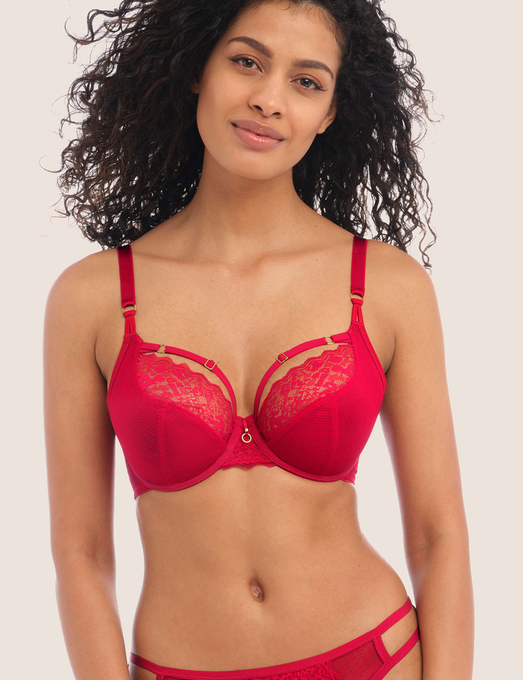Temptress Lace Trim Underwired Plunge Bra Set C-G image 3