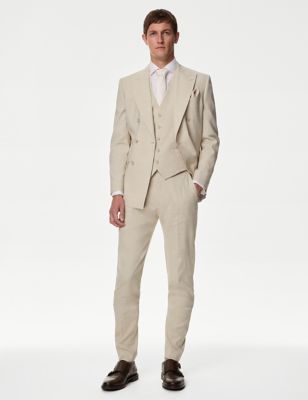 Tailored Fit Linen Rich Double Breasted Suit - NO