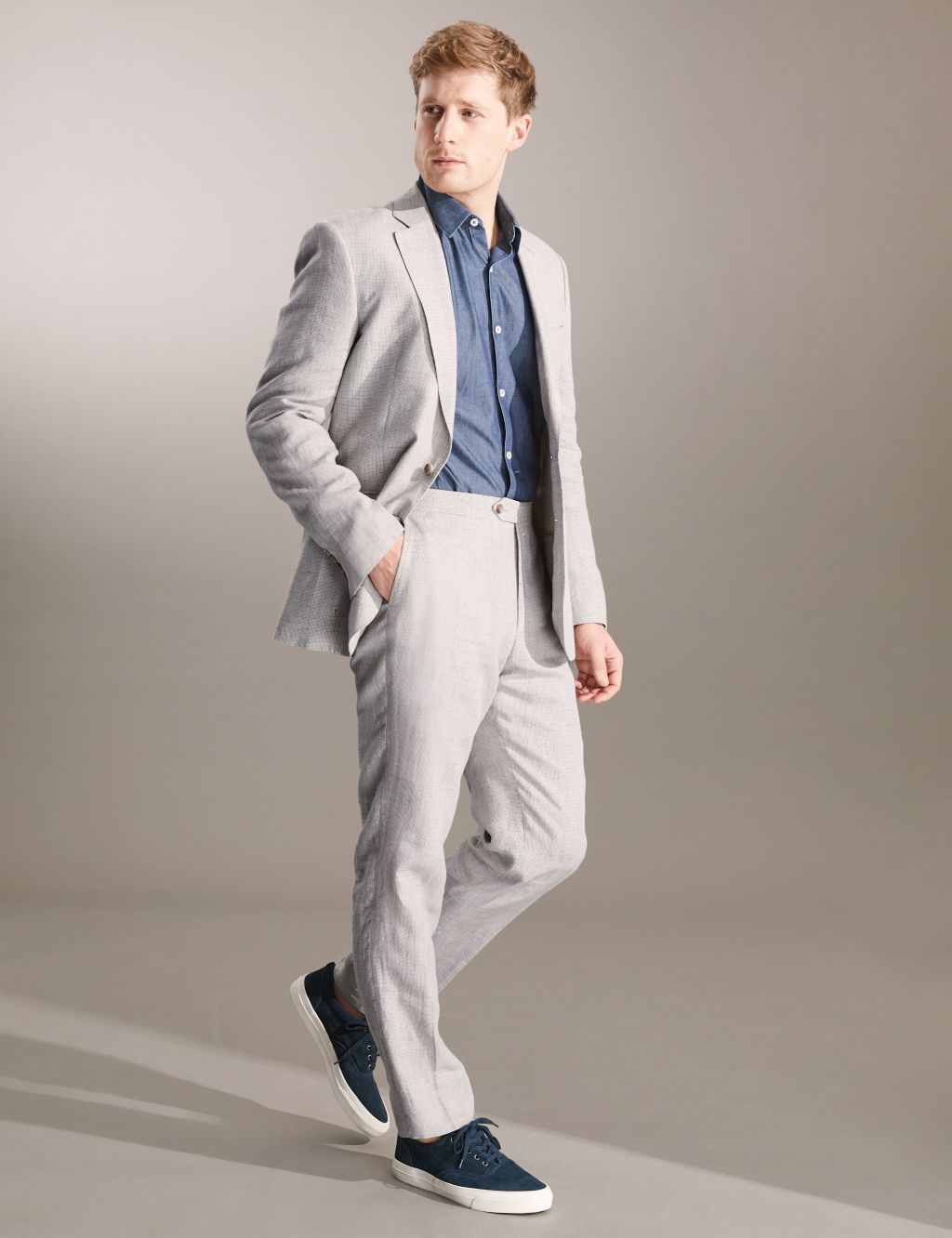 Tailored Fit Pure Linen Puppytooth Suit image 1