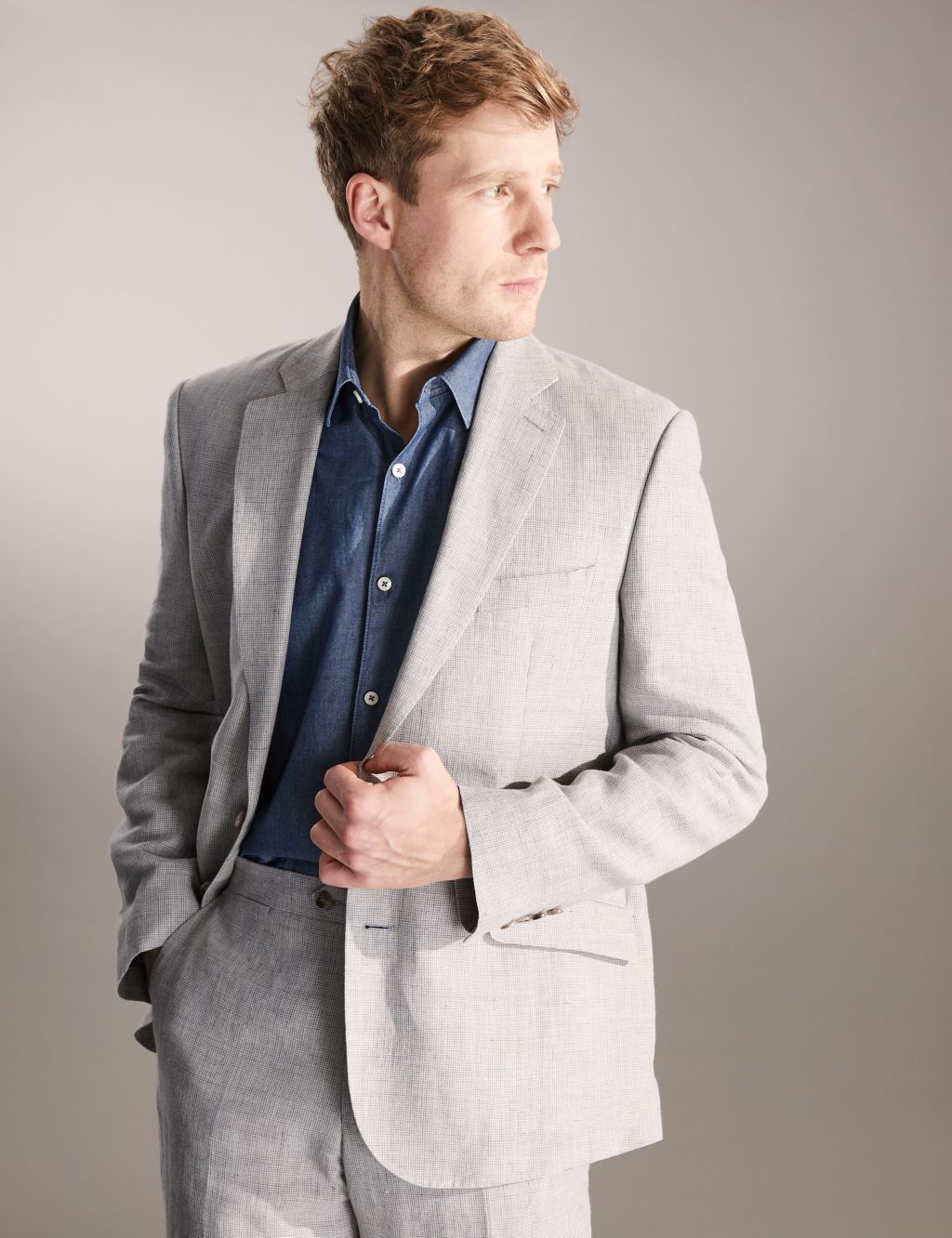 Tailored Fit Pure Linen Puppytooth Suit image 2
