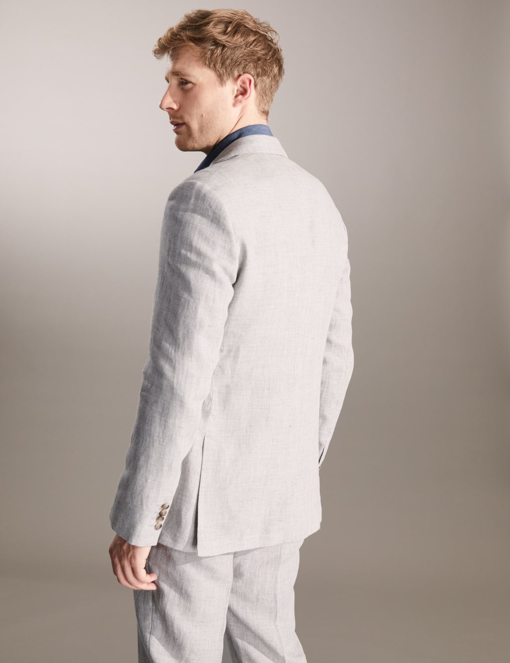 Tailored Fit Pure Linen Puppytooth Suit image 3
