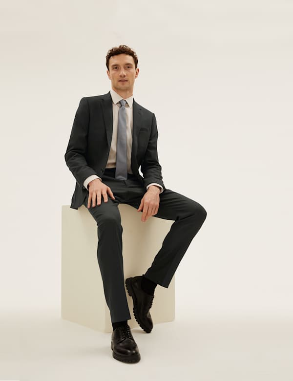 Black Slim Fit Wool Blend Textured Suit