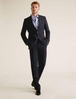 Navy Tailored Fit Checked Suit | M&S