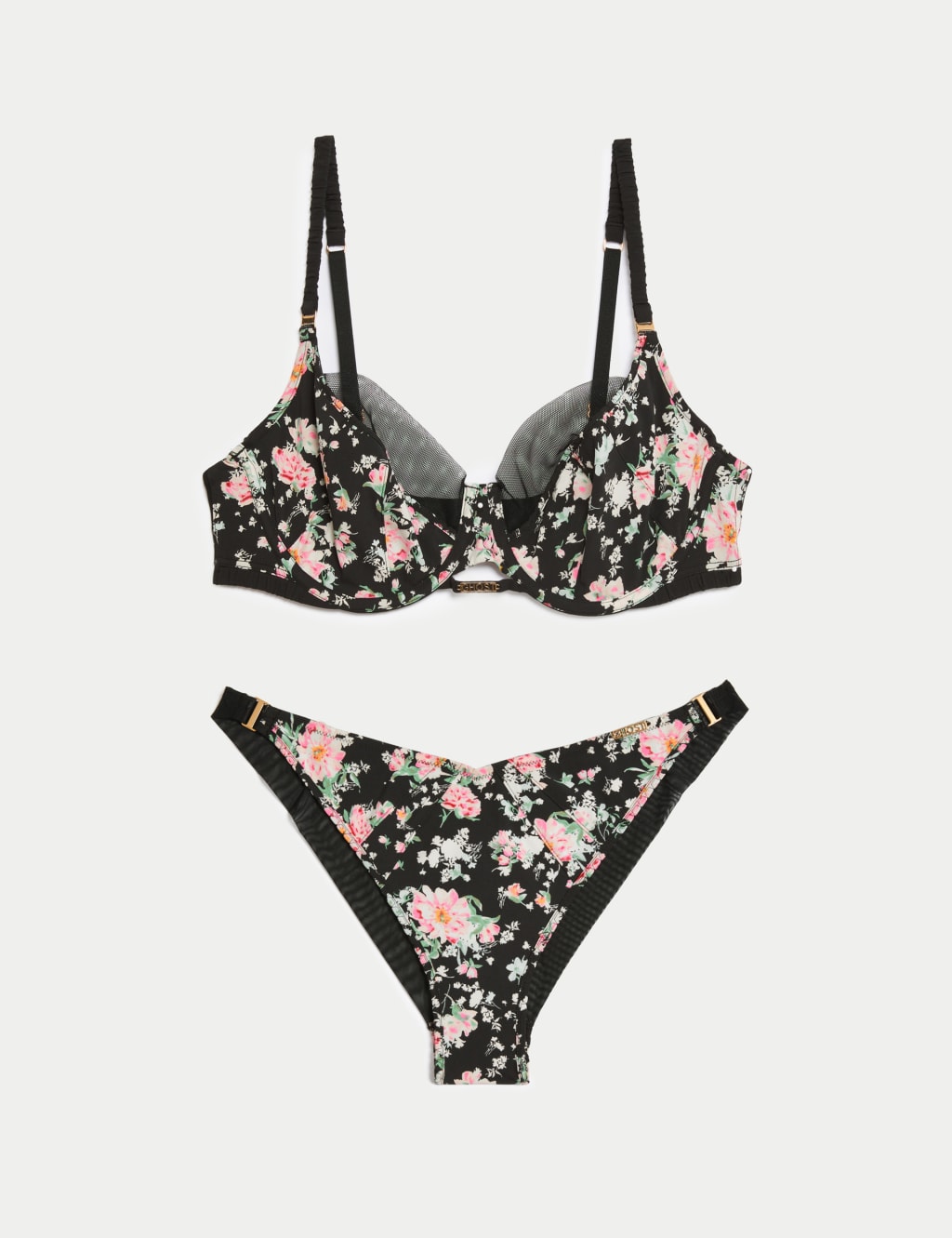 Zandra Floral Print Mesh Wired Full Cup Bra Set A-E image 2