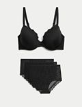 Lace Padded Plunge Wired Bra Set A-E