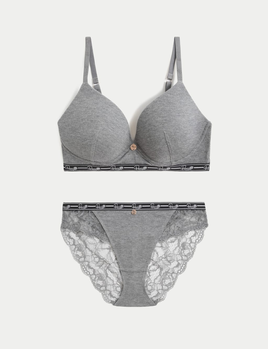 Ribbed Lounge Non Wired Plunge Bra Set A-E image 2