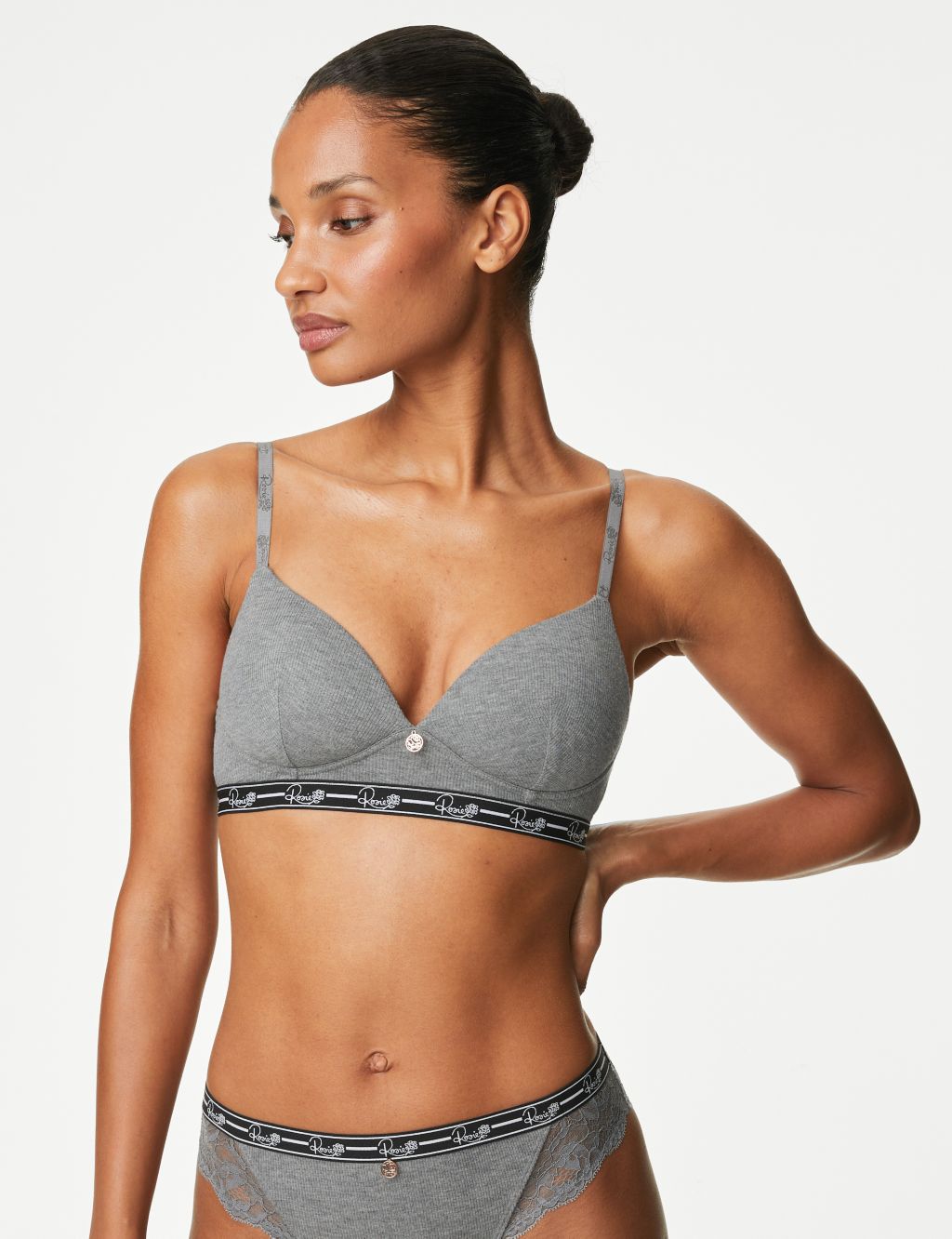 Ribbed Lounge Non Wired Plunge Bra Set A-E image 3