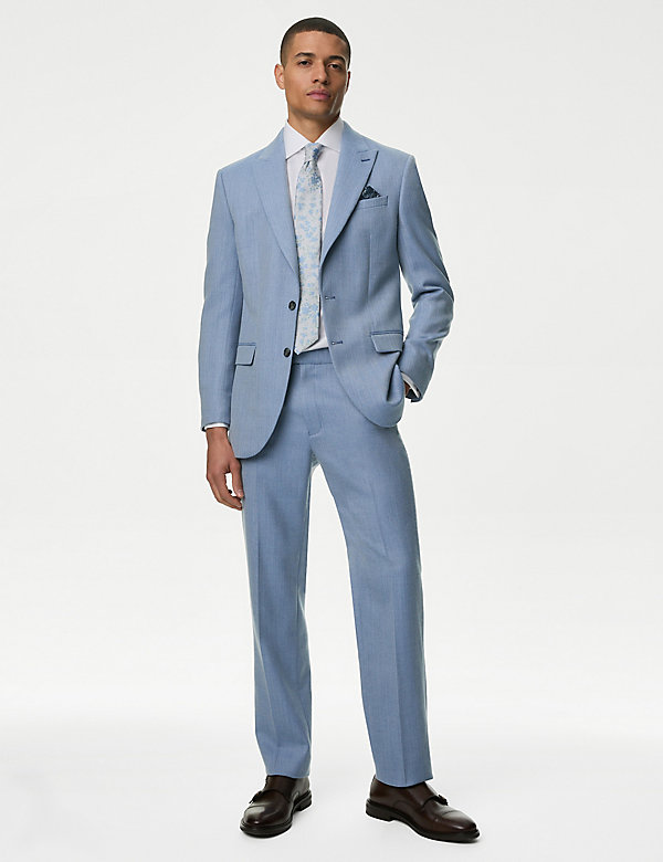 Slim Fit Wool Blend Herringbone Suit - LT