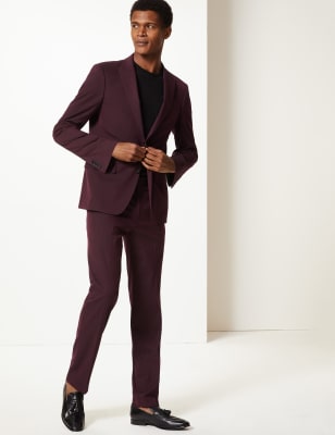 Costume bordeaux coupe cintr&eacute;e en tissu extensible