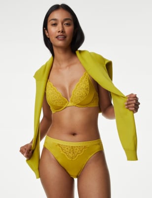 Chartreuse Satin Tie Back Bralette, Two Piece Sets