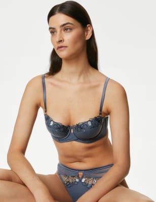 Iris Embroidery Wired Longline Balcony Bra Set A-E