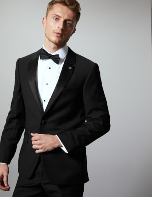 Black Tailored Fit Italian Wool Tuxedo Suit | M&S