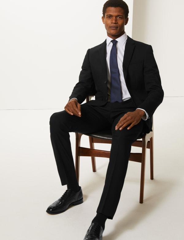 Black Skinny Fit Textured Suit