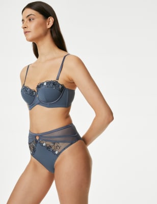 Iris Embroidery Wired Longline Balcony Bra Set A-E