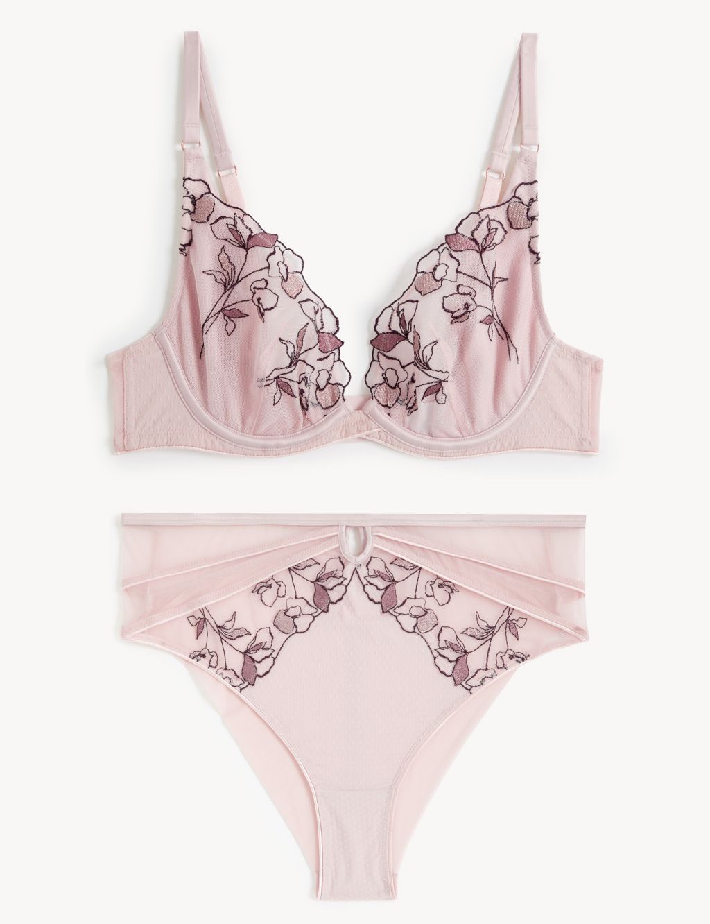 Iris Embroidery Wired Plunge Bra Set A-E image 2