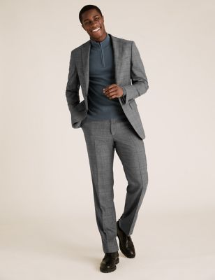Charcoal Regular Fit Wool Checked Suit | M&S