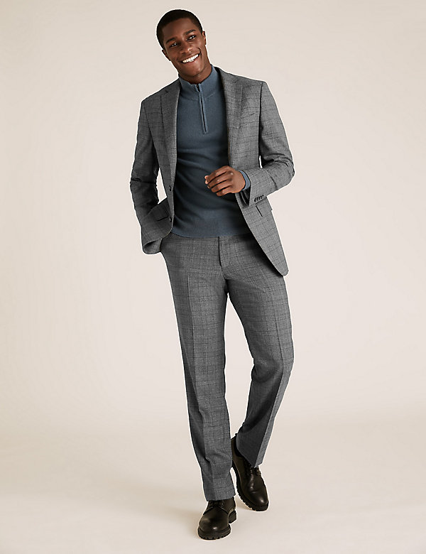 Charcoal Regular Fit Wool Checked Suit