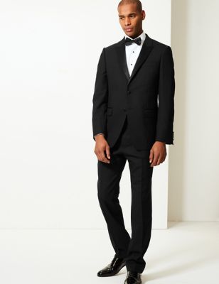 Black Regular Fit Wool Dinner Suit | M&S