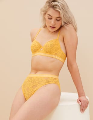 YOURS Plus Size Yellow Stretch Lace Non-Padded Underwired Balcony