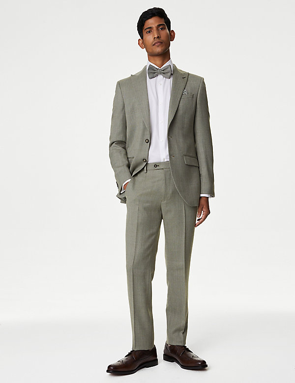 Slim Fit Wool Blend Herringbone Suit - BE