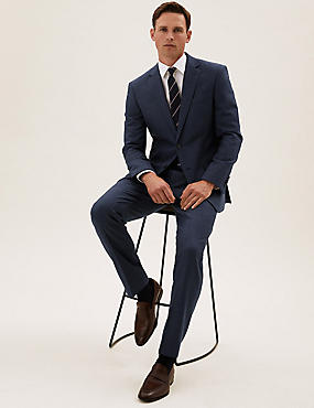 Navy Tailored Fit Wool Textured Suit