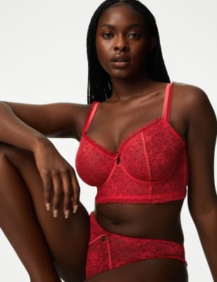 Bralette longue en dentelle rouge