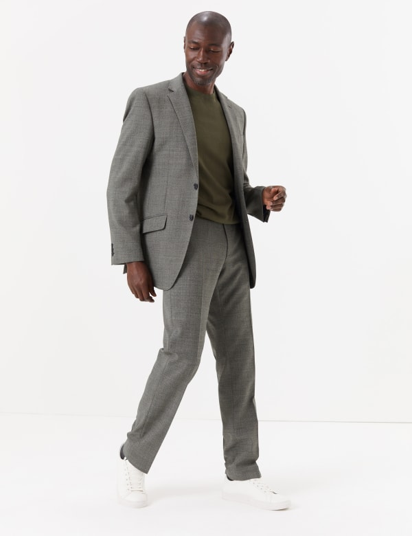 Grey Textured Regular Fit Suit