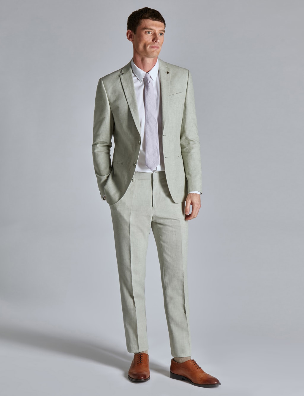 Reiss Slim Suit Pants In Light Blue Linen