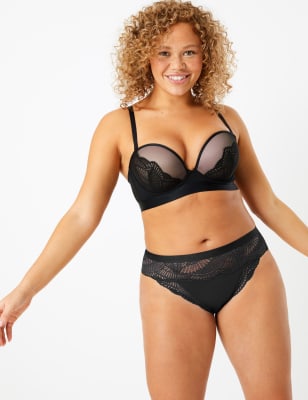 Soutien-gorge push-up plongeant multiposition, orn&eacute; de dentelle