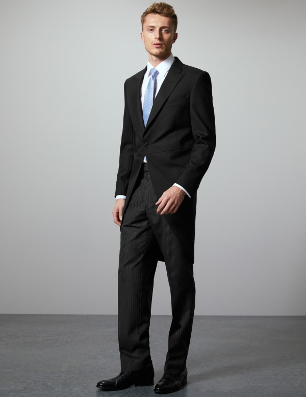 Black Regular Fit Wool Blend Morning Suit