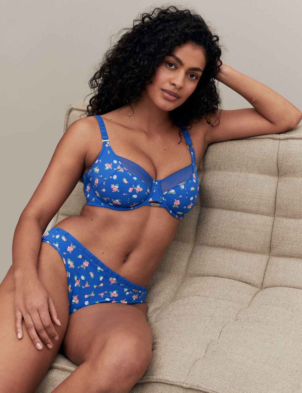 Floral Print Wired Full Cup Bra Set F-H image 1