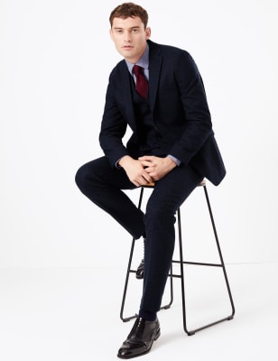 Costume 3&nbsp;pi&egrave;ces coupe cintr&eacute;e en laine italienne m&eacute;lang&eacute;e