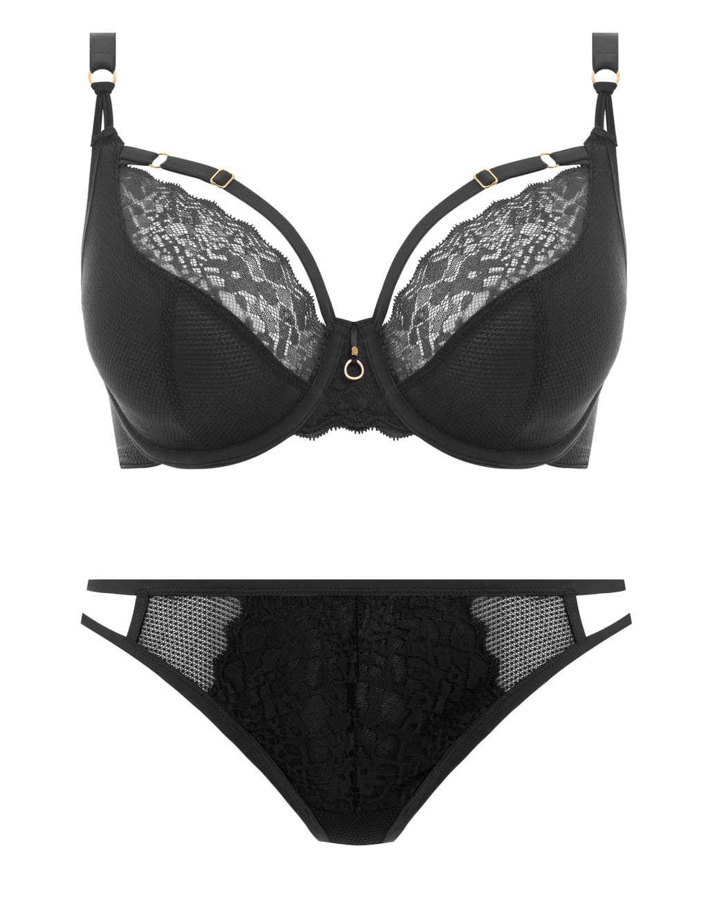 Temptress Lace Trim Underwired Plunge Bra Set C-G image 2